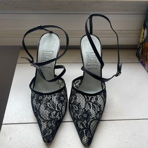 Cynthia Rowley Formal black leather and lace pointed toe 3-4 inch heel